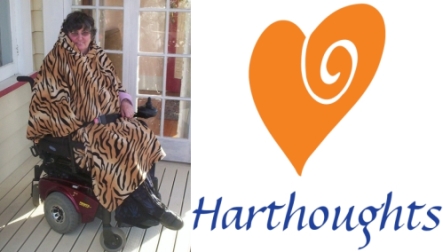 In the wheelchair she's affectionately dubbed 'Dan Carter', Barbara Hart models her self-designed poncho.