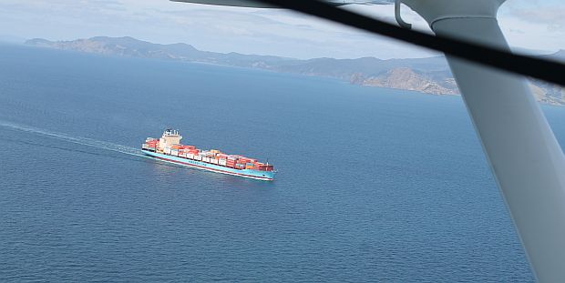 freighter coming into Auckland