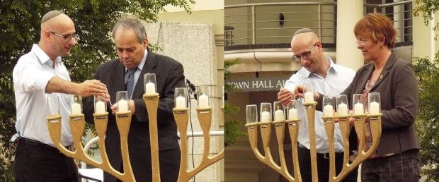 Lighting Hannukah candles