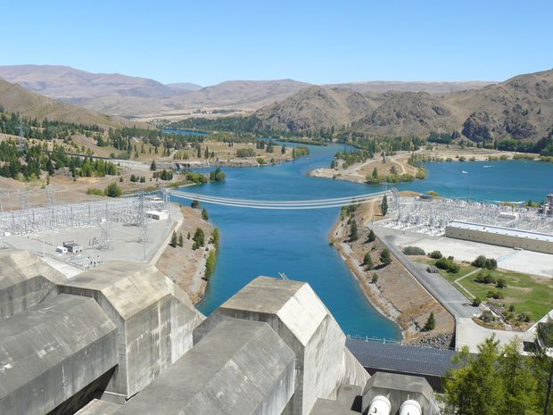 Benmore Dam looking over penstocks towards Lake Laird