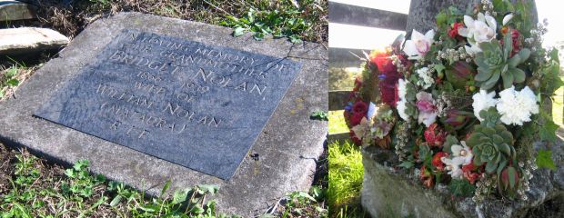 headstone and wreath