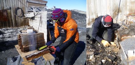 Conservators working on food storage boxes